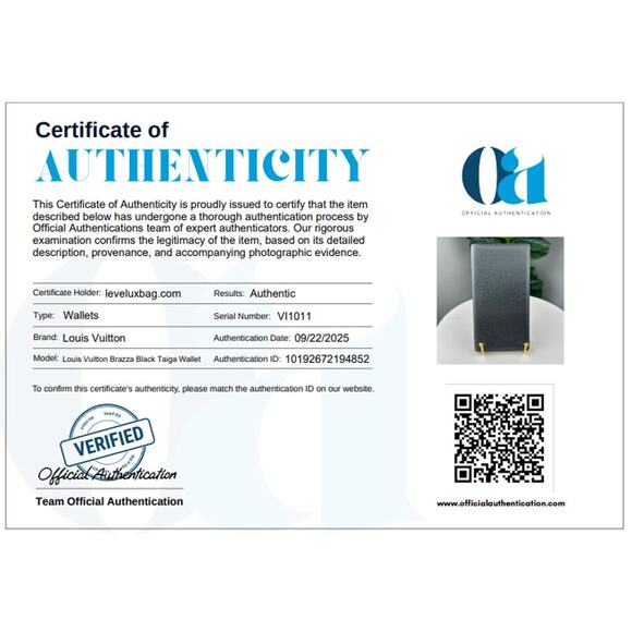 B114 💎✨Authentic Louis Vuitton Brazza Black Taiga Wallet - Picture 6 of 7
